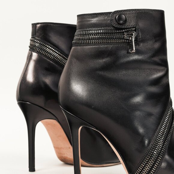Brian Atwood Nebula Black Tumbled Nubuck Leather Zip-Detail Pointed-Toe Booties - Picture 8 of 11